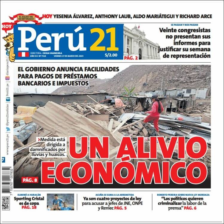 Portada de Perú 21 (Perú)