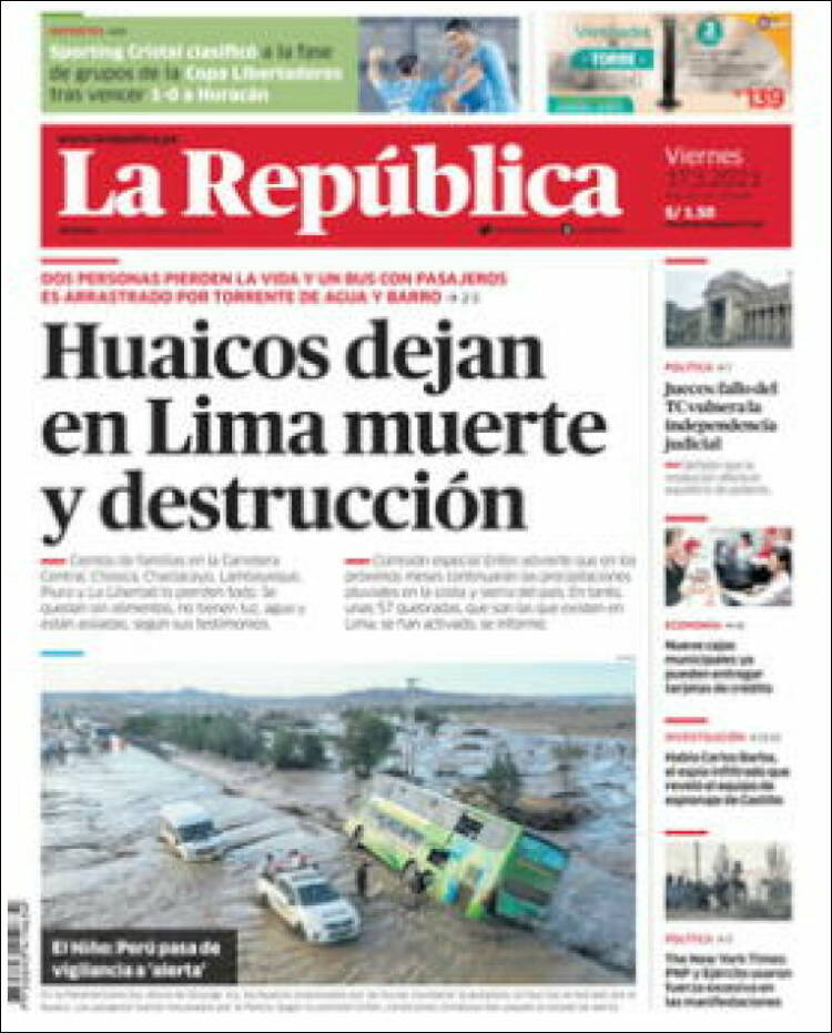 Portada de La Republica (Perú)