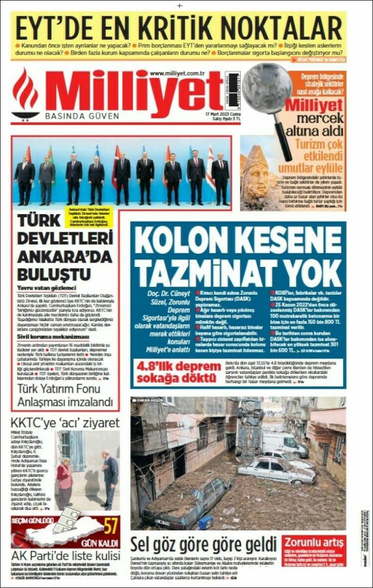 Portada de Milliyet (Turqu&iacute;a)