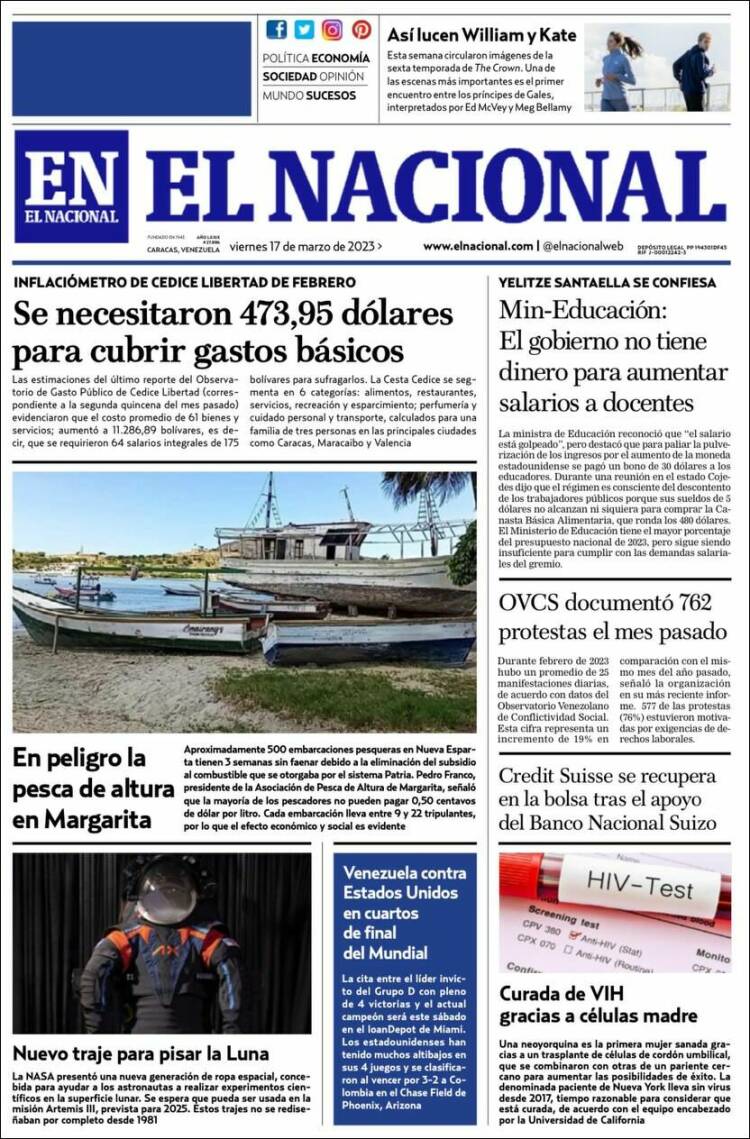 Portada de El Nacional (Venezuela)