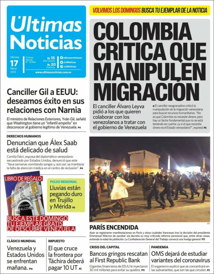Portada de Últimas Noticias (Venezuela)