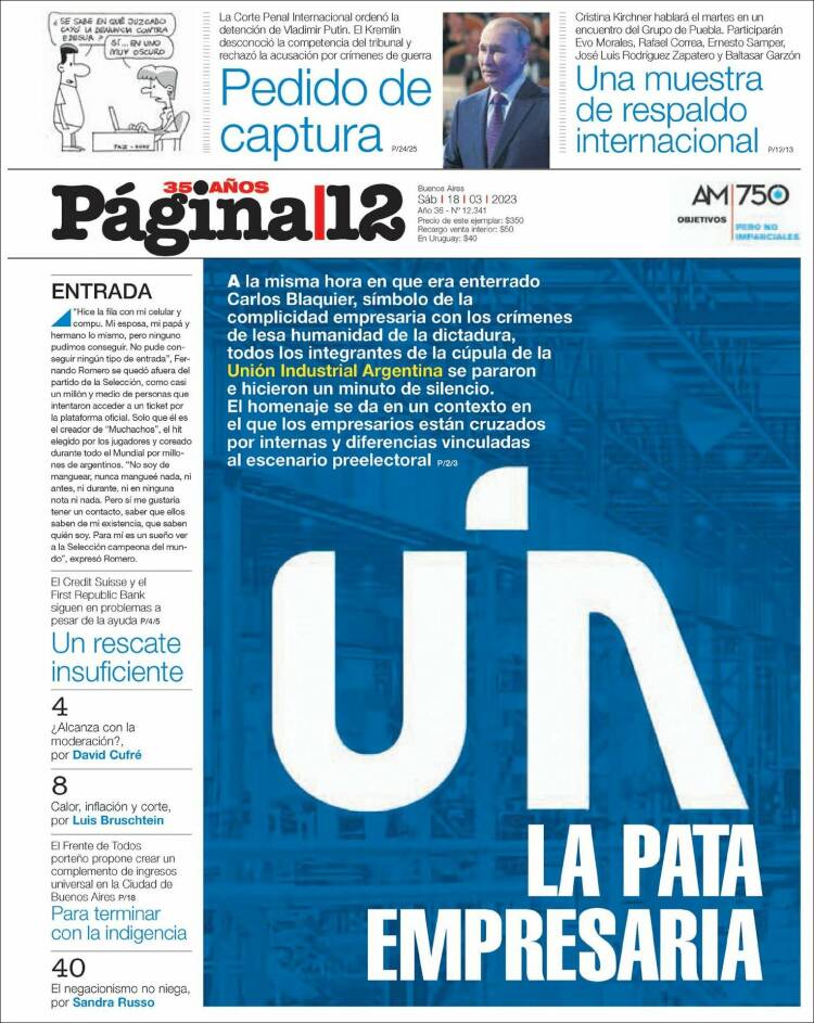 Portada de Página/12 (Argentina)