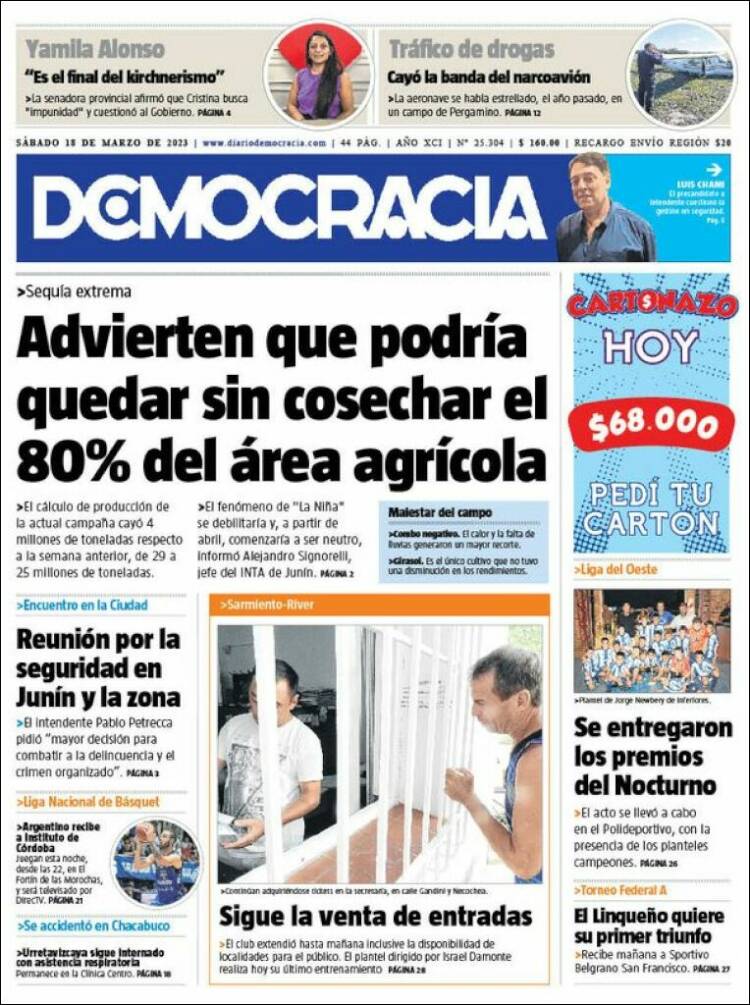 Portada de Diario Democracia (Argentina)