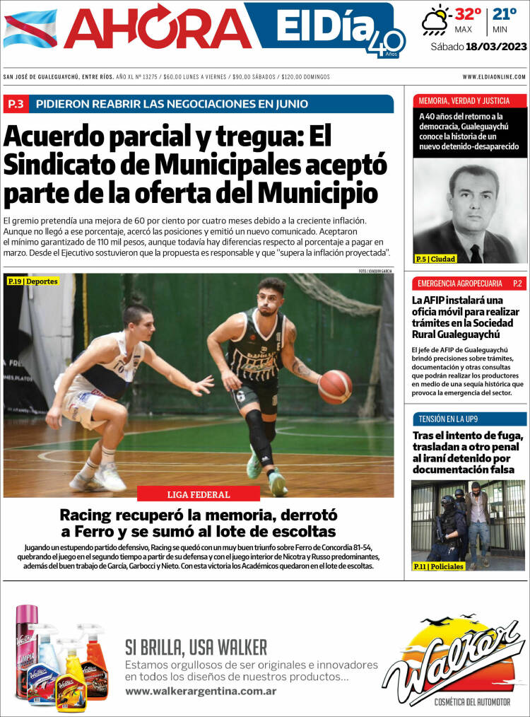 Portada de El Día de Gualeguaychú (Argentina)