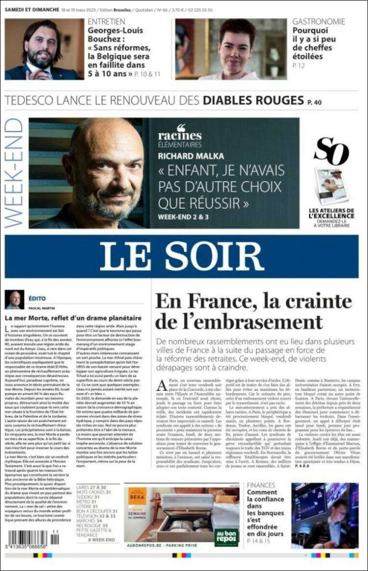 Portada de Le Soir (B&eacute;lgica)