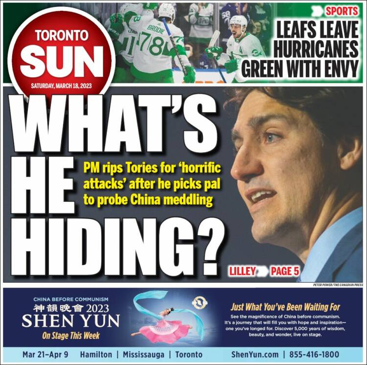 Portada de The Toronto Sun (Canadá)