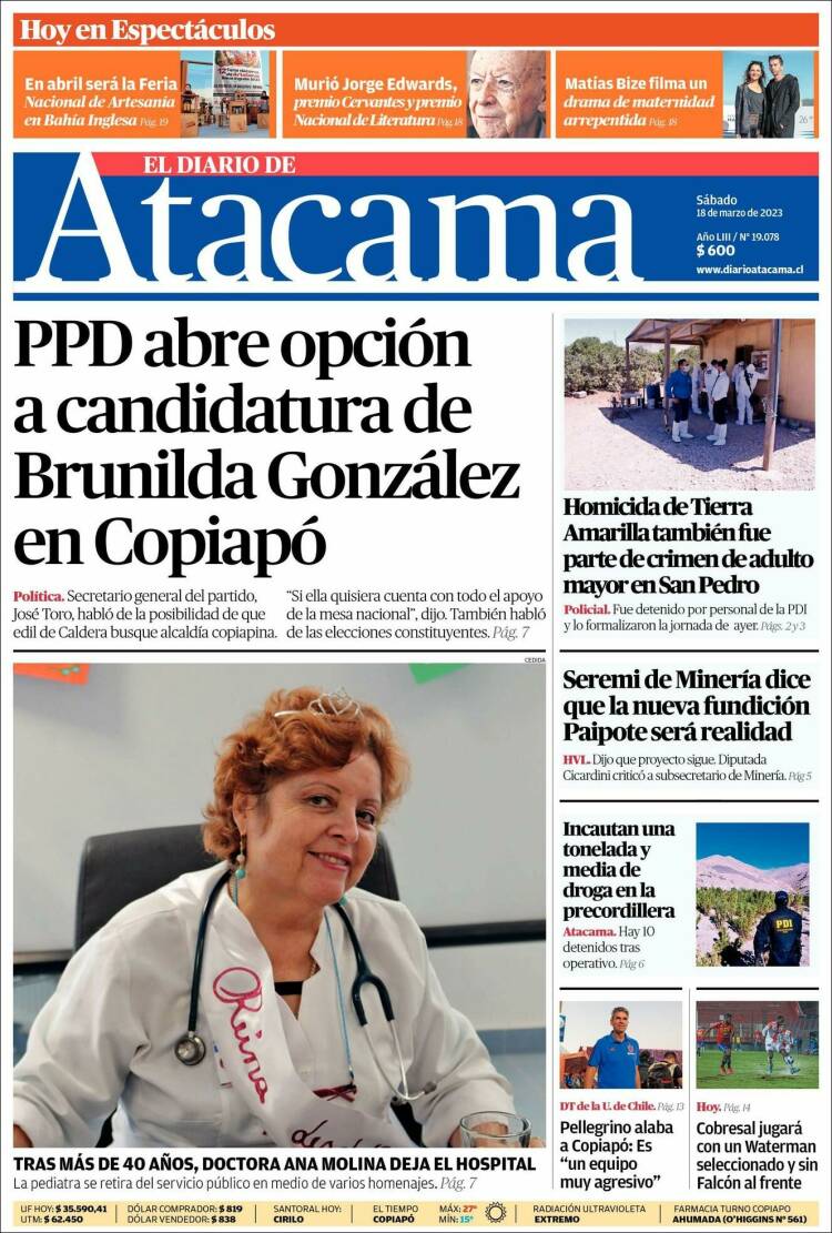 Portada de Diario de Atacama (Chile)
