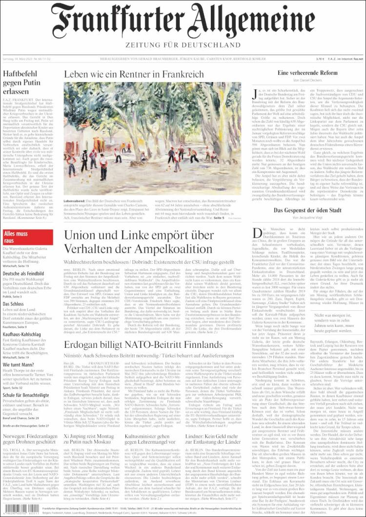 Portada de Frankfurter Allgemeine (Alemania)
