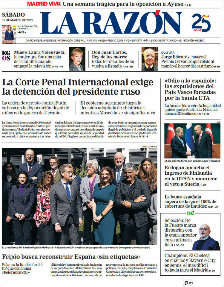 Portada de La Razón (España)