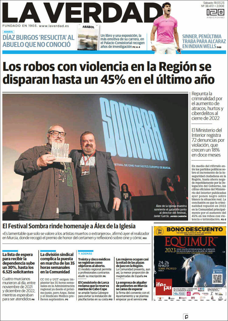 Portada de La Verdad de Murcia (España)