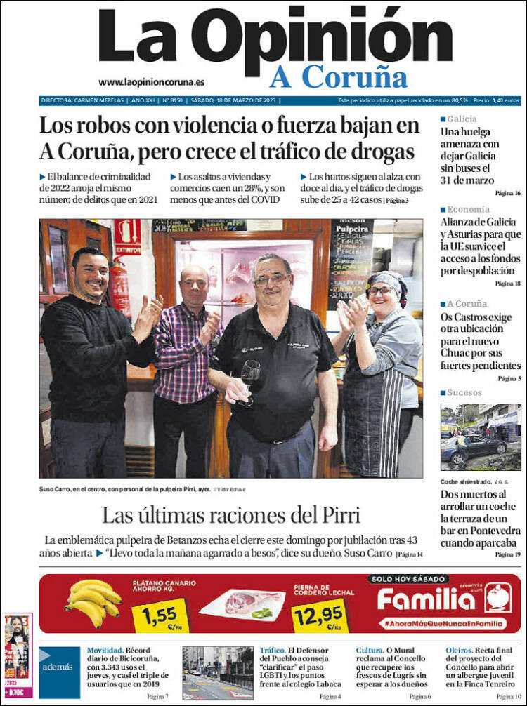 Portada de La Opinión de A Coruña (España)