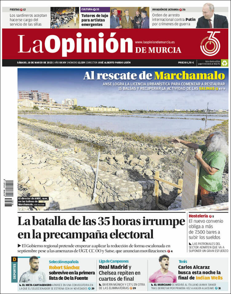 Portada de La Opinión de Murcia (España)