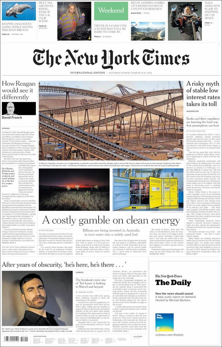 Portada de International New York Times (Europa)