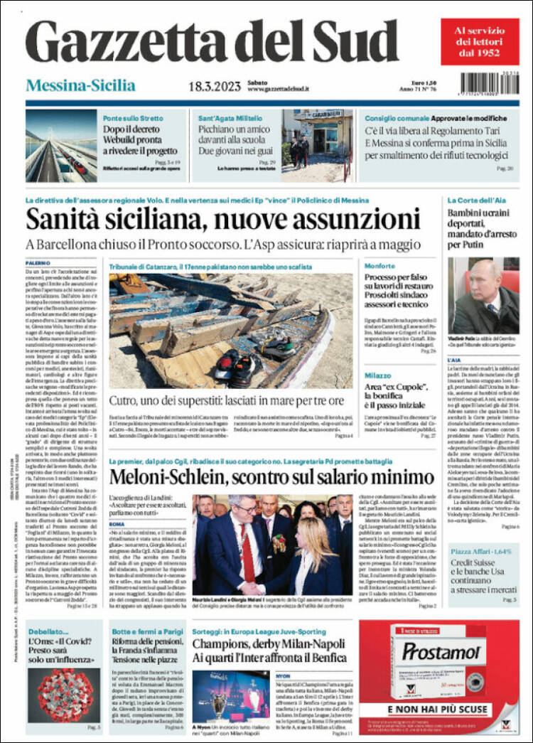 Portada de Gazzetta del Sud (Italia)