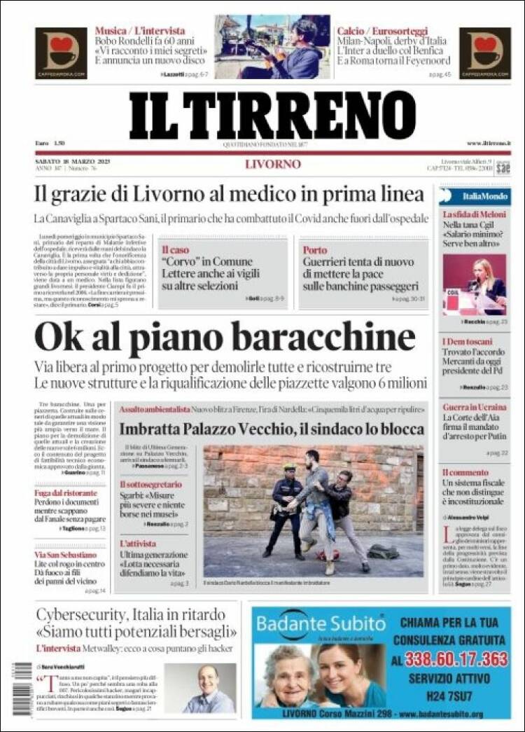 Portada de Il Tirreno (Italia)