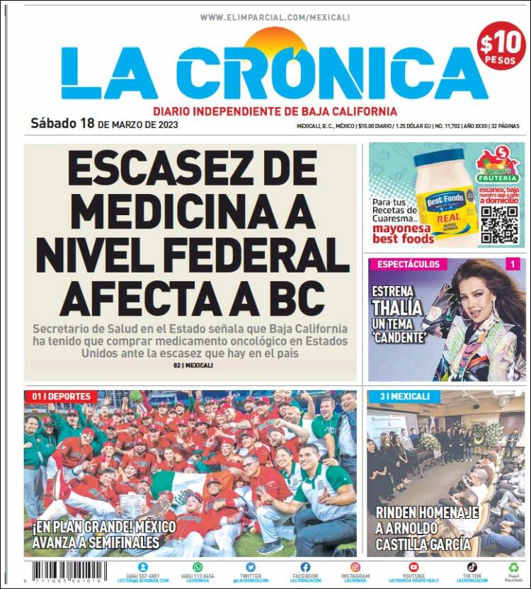 Portada de La Crónica de Baja California (México)