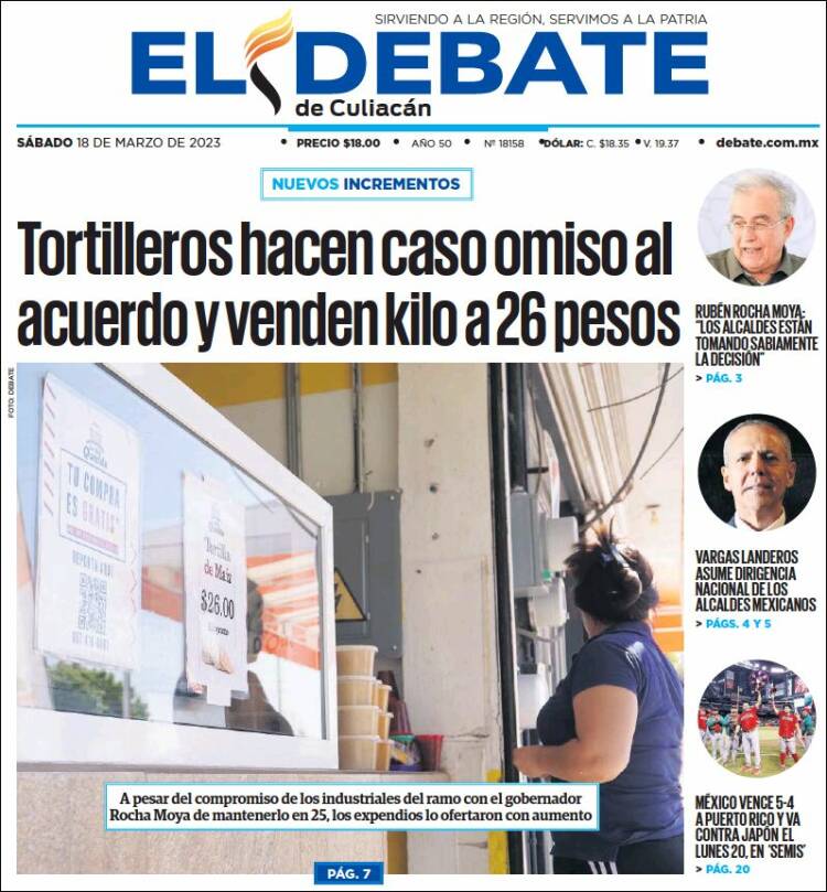 Portada de El Debate de Culiacán (México)