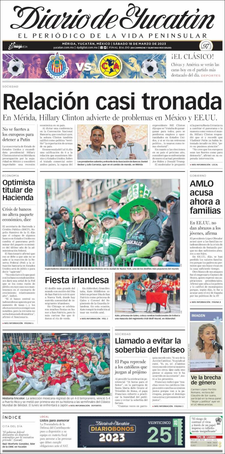 Portada de Diario de Yucatán (México)