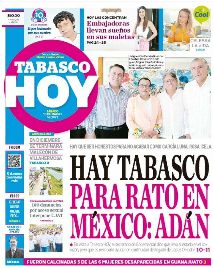 Portada de Tabasco Hoy (México)