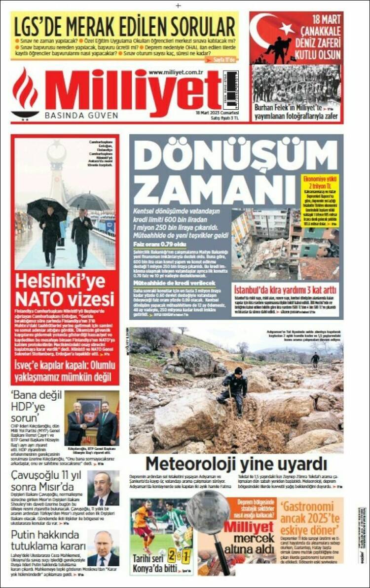 Portada de Milliyet (Turqu&iacute;a)