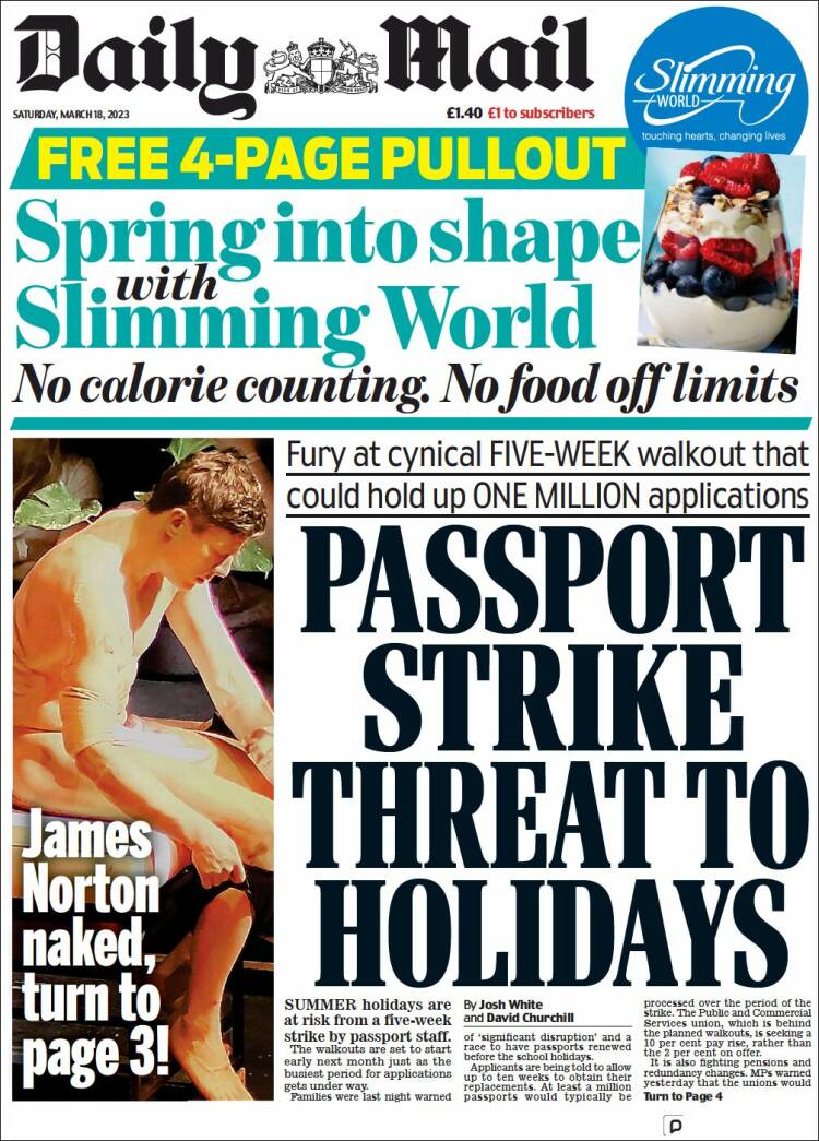 Portada de Daily Mail (Reino Unido)