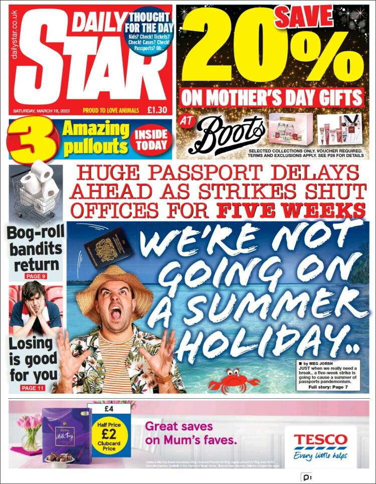 Portada de Daily Star (Reino Unido)