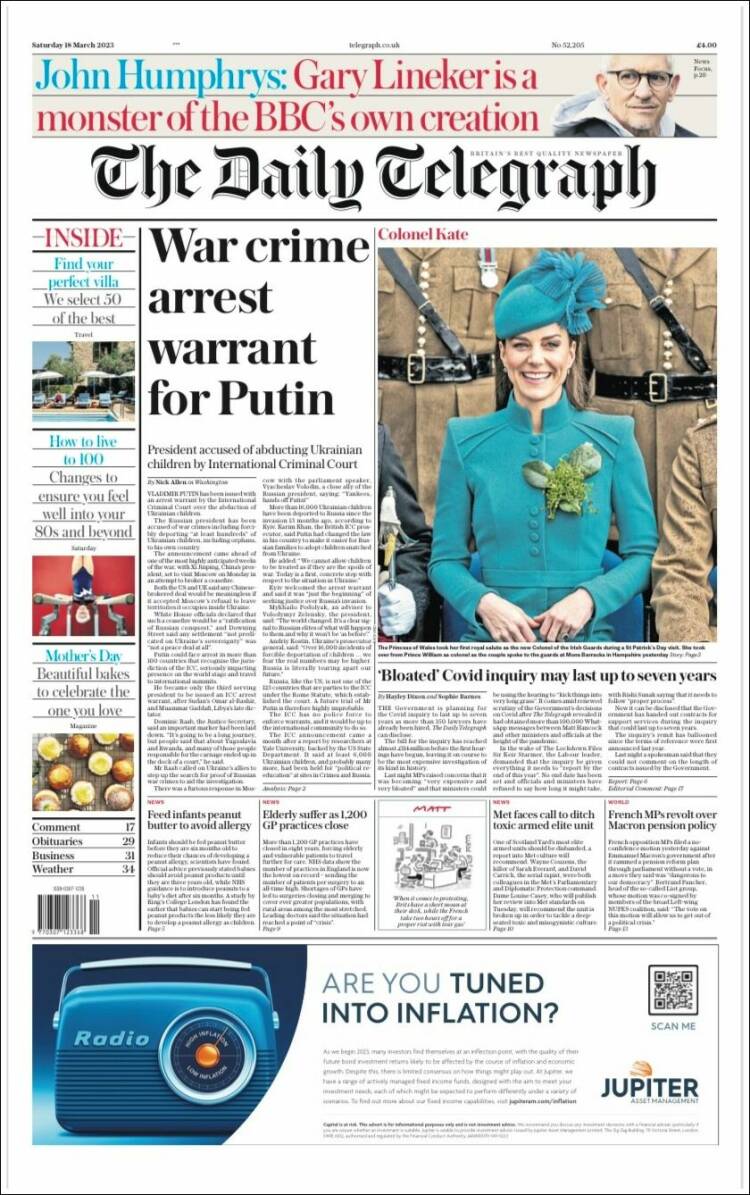 Portada de Daily Telegraph (Reino Unido)