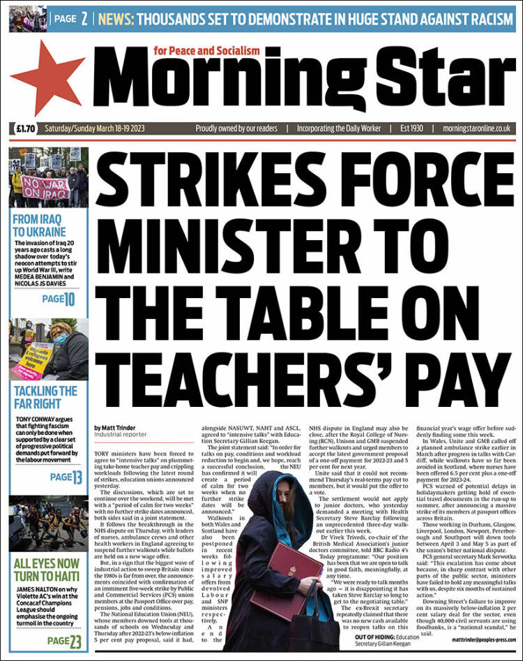 Portada de Morning Star (Reino Unido)