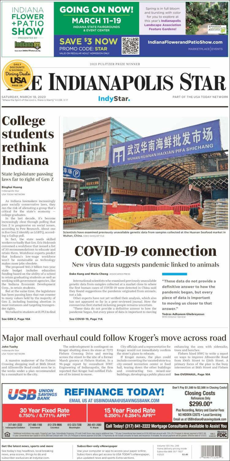 Portada de The Indianapolis Star (États-Unis)