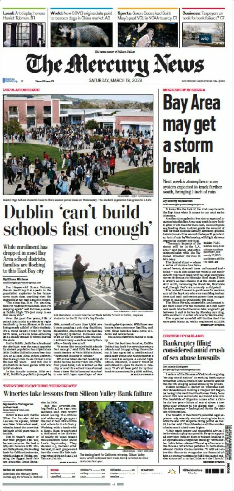 Portada de San Jose Mercury News (USA)