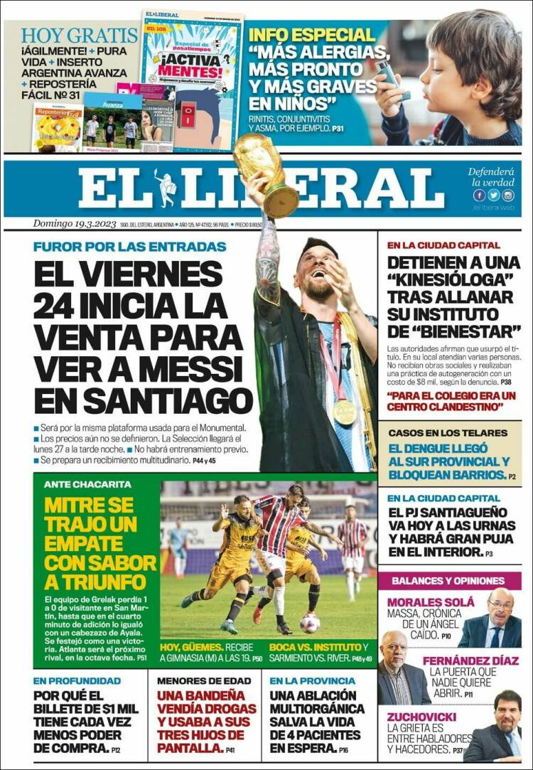 Portada de Diario El Liberal (Argentina)