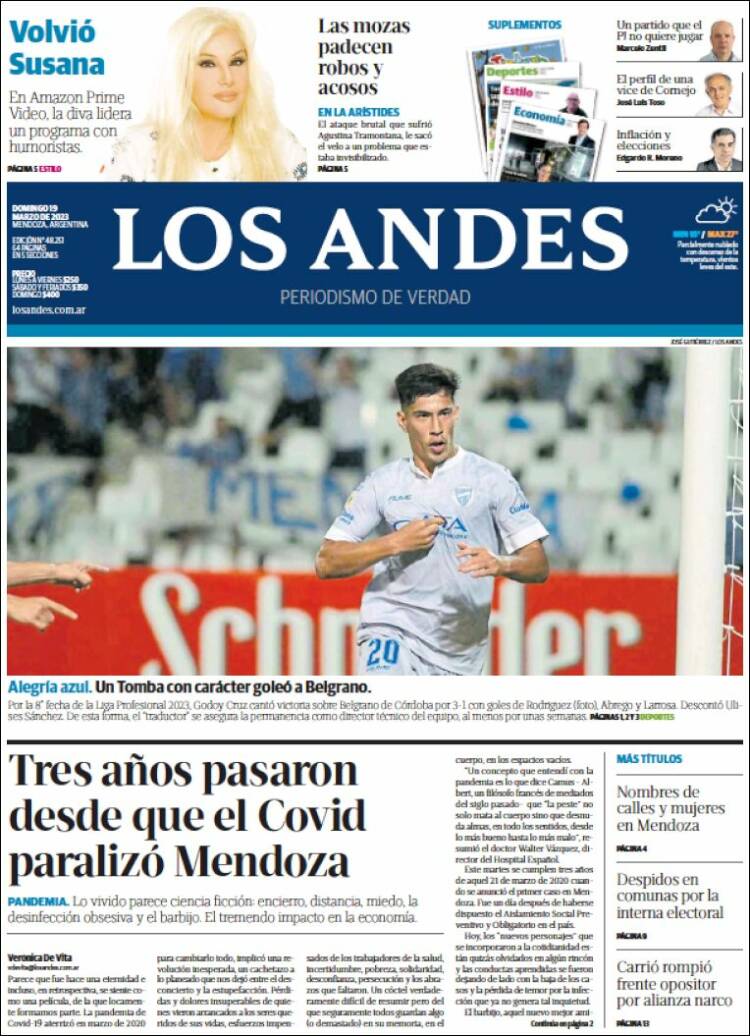 Portada de Los Andes - Mendoza (Argentina)