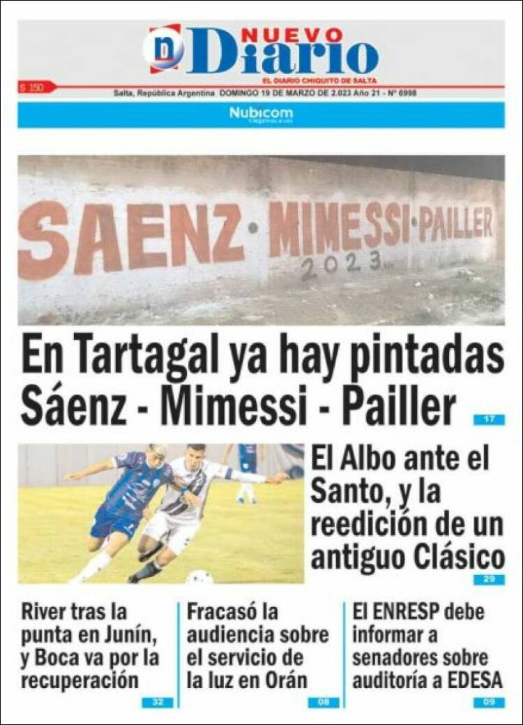 Portada de Nuevo Diario de Salta (Argentina)