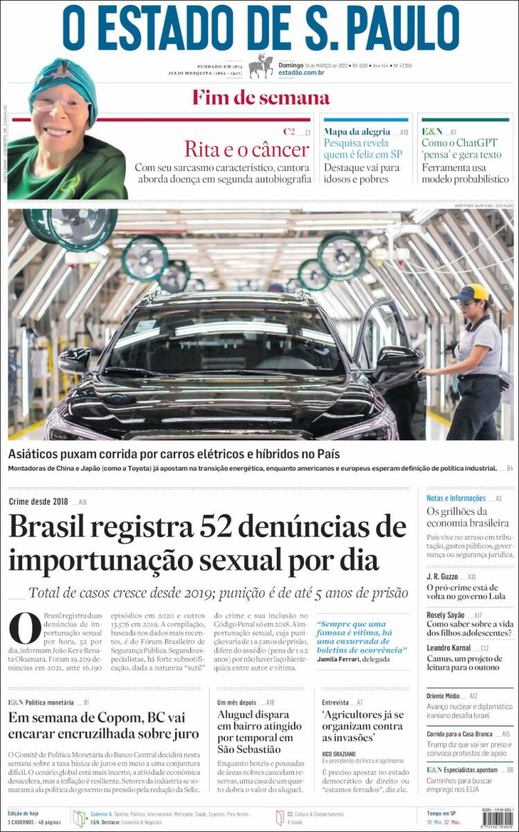 Portada de O Estado de São Paulo (Brasil)
