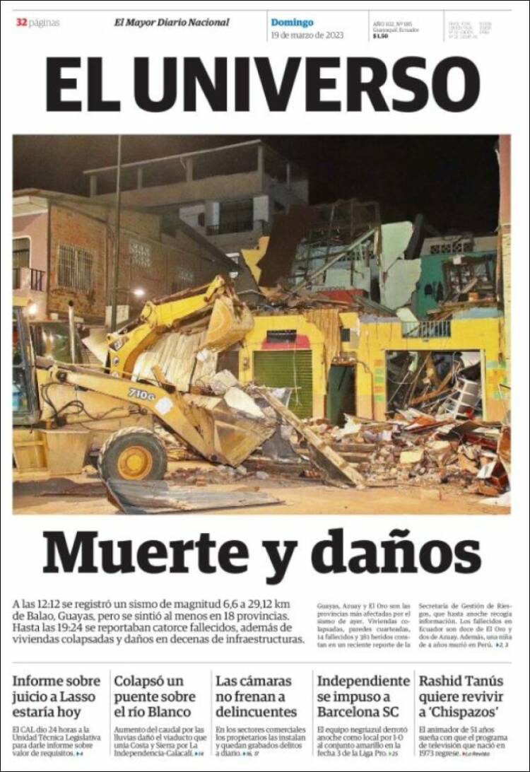 Portada de El Universo - Ecuador (Ecuador)