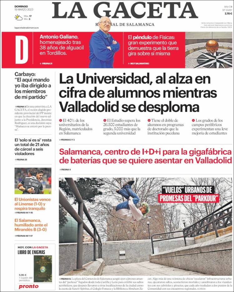 Portada de La Gaceta de Salamanca (Spain)