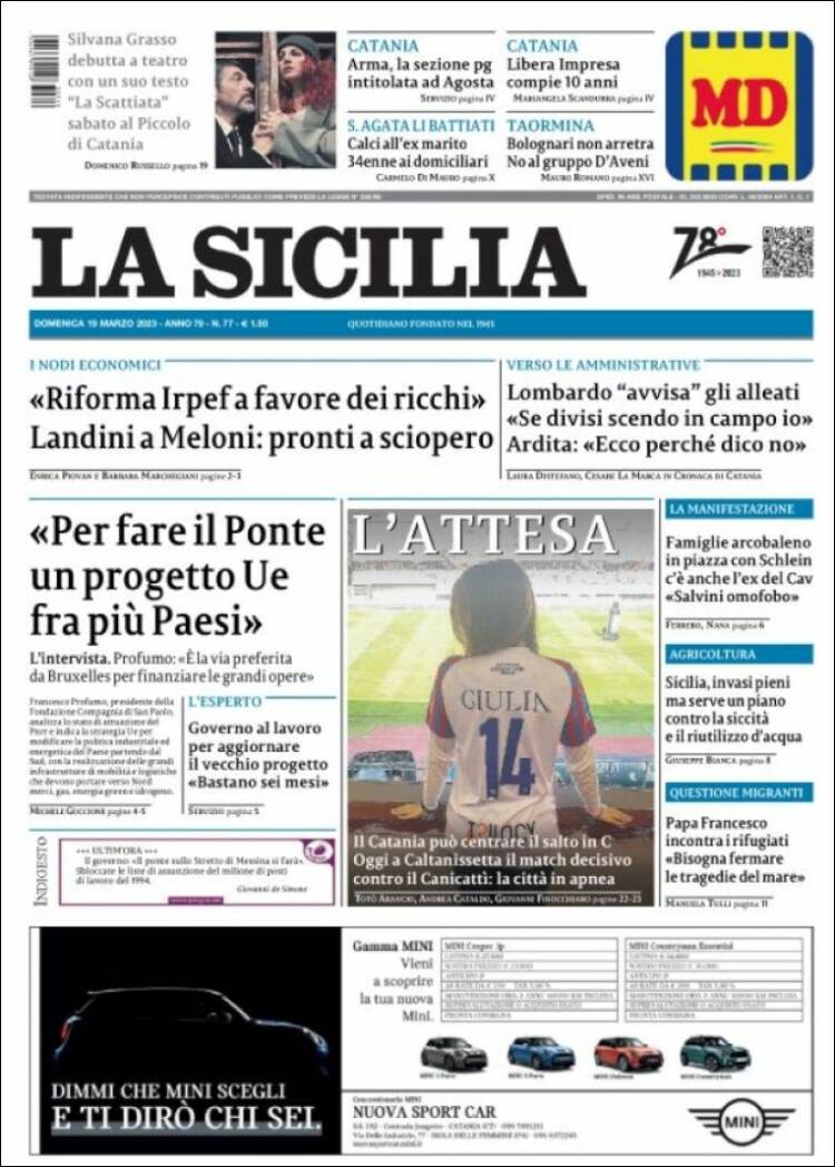 Portada de La Sicilia (Italia)