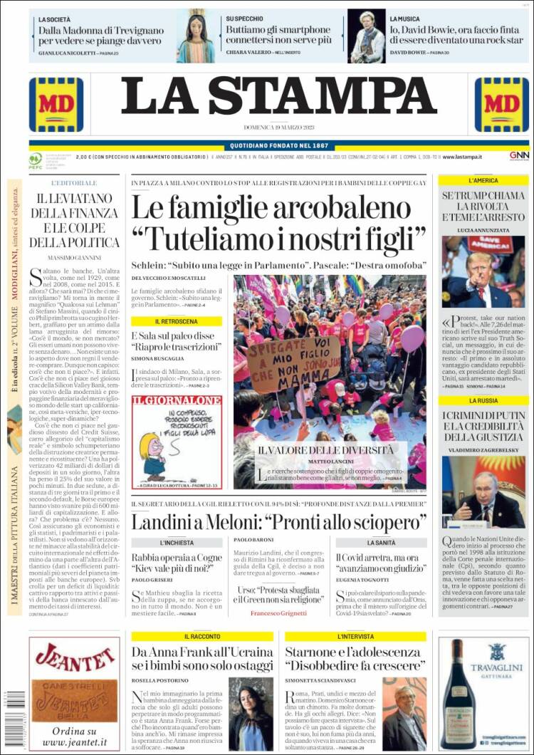 Portada de La Stampa (Italia)