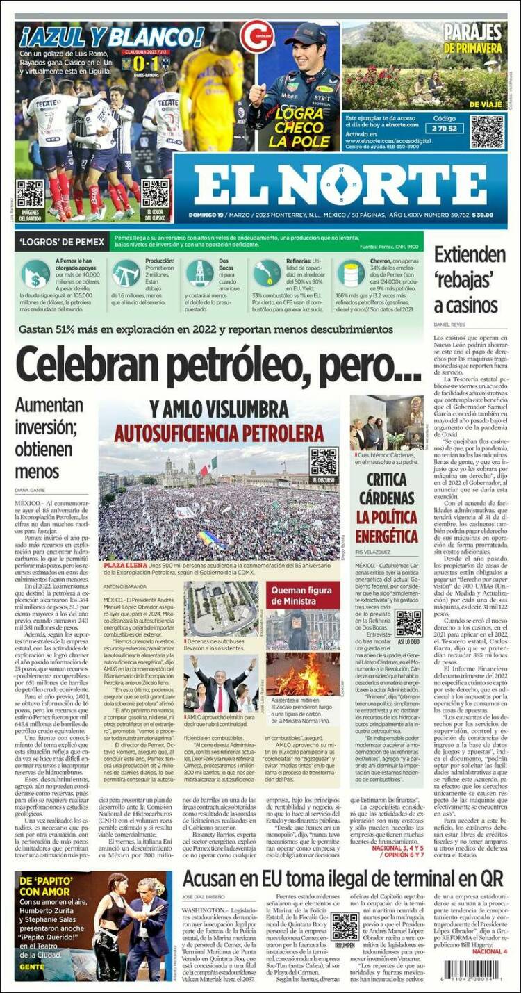 Portada de El Norte (México)