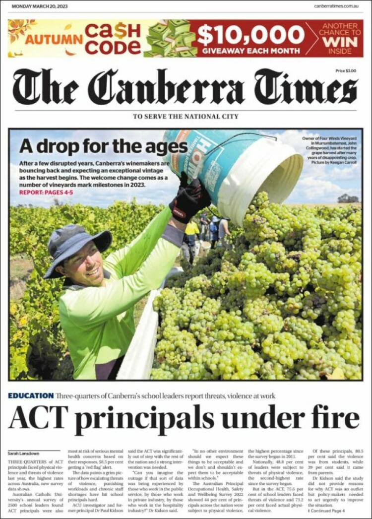 Portada de The Canberra Times (Australie)