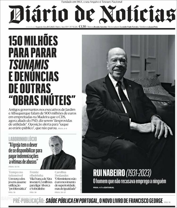 Portada de Diário de Noticias (Portugal)