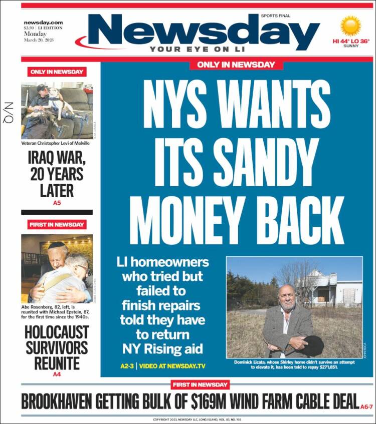 Portada de Newsday (États-Unis)