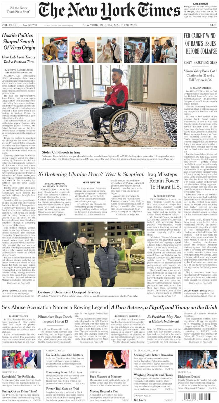 Portada de New York Times (États-Unis)