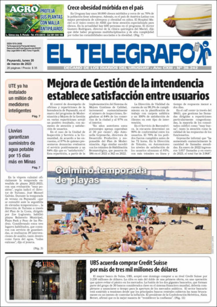 Portada de El Telégrafo (Uruguay)