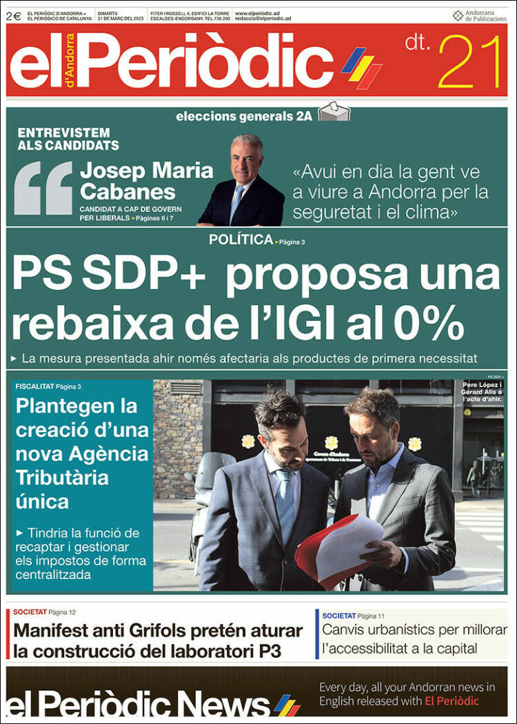 Portada de El Periòdic d'Andorra (Andorra)