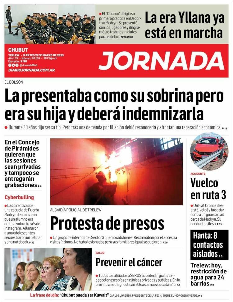 Portada de Diario Jornada en la Patagonia (Argentina)
