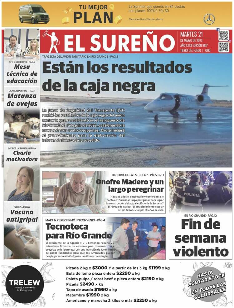Portada de Diario El Sureño (Argentina)