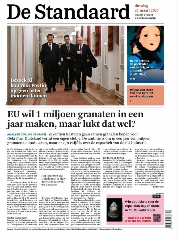 Portada de De Standaard (B&eacute;lgica)