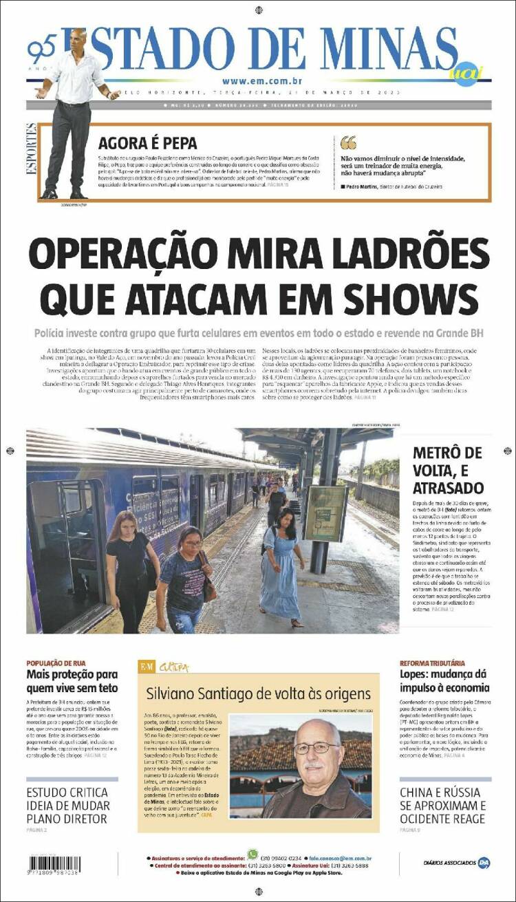 Portada de Jornal Estado de Minas (Brasil)