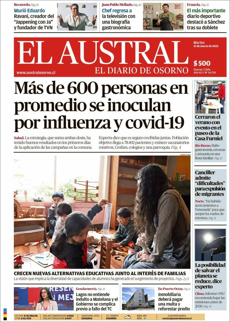 Portada de El Austral de Osorno (Chile)